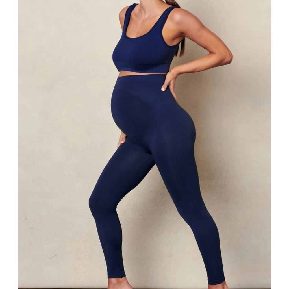 Blanqi Postpartum Maternity Navy Blue Royale Belly Support Leggings Large